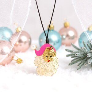 Adorable Santa face with pink hat pendant